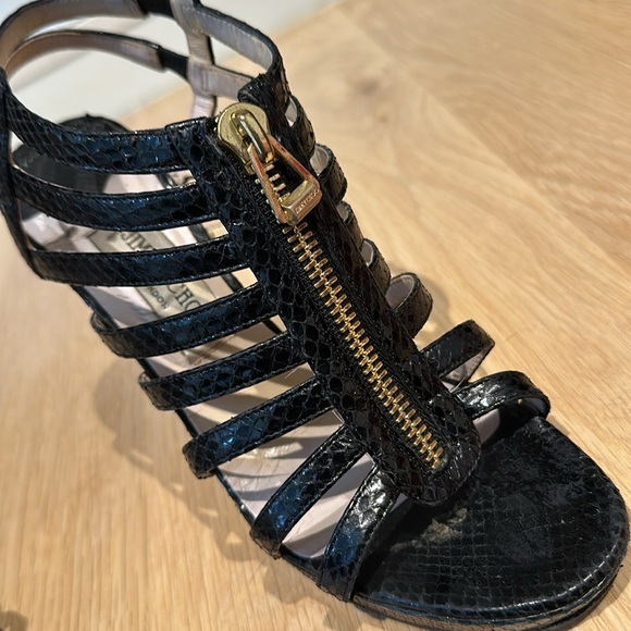 Jimmy Choo black snakeskin zip front platform strappy heels. - Picture 8 of 8